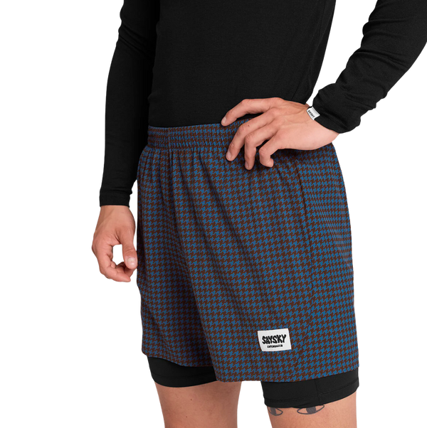 Saysky - Men's Houndstooth Pace 2 in 1 Shorts 5''